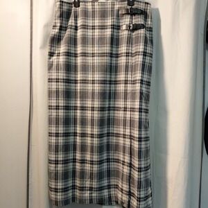 New JESSICA LONDON Women's Black Grey Plaid Wool Blend Highland Maxi Skirt 18